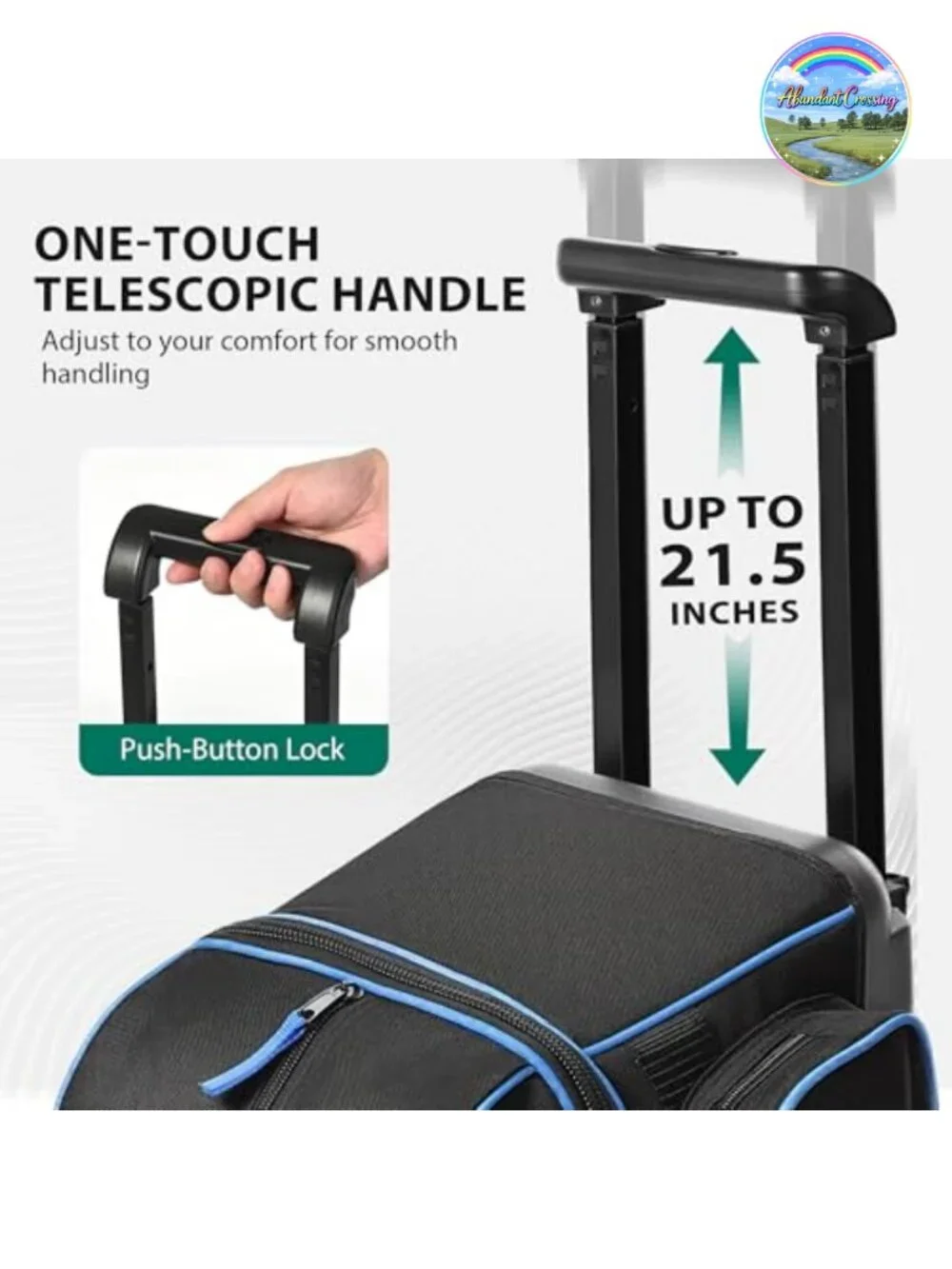 2-Ball Bowling Bag with Wheels, Retractable Handle, Separate Shoe Compartment,